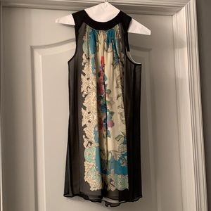 Black and Floral Trapeze Dress